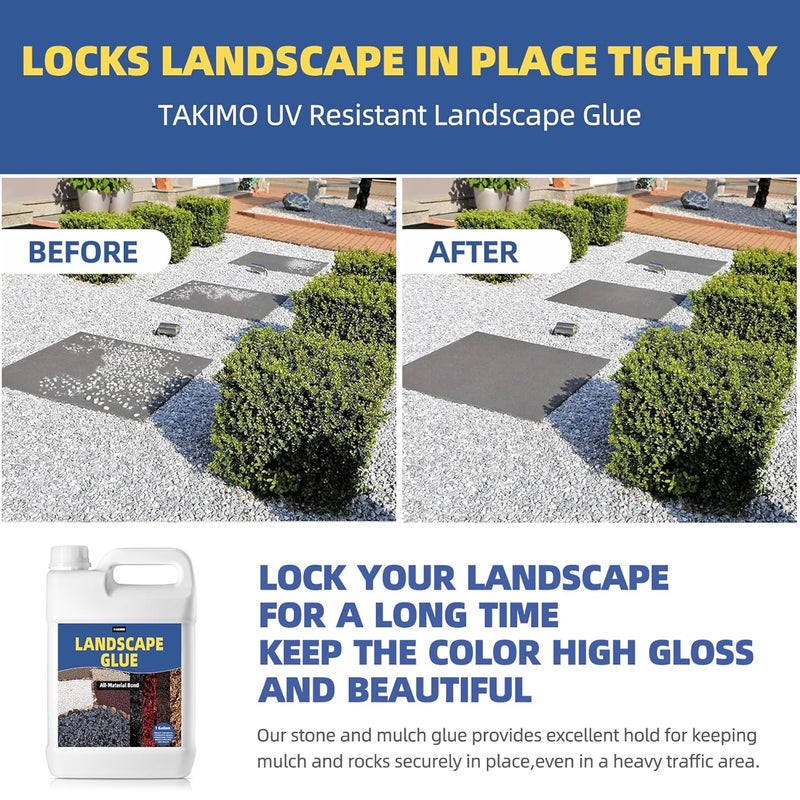 TAKIMO 1 Gallon Landscape Glue – Long-Lasting Mulch & Ground Cover Glue – Covers 2X More,Non-Toxic, Fast-Drying & Weatherproof, Pet & Plant Safe – for Mulch, Gravel, Pine Needles, Bark, Pebbles & More - Image 2